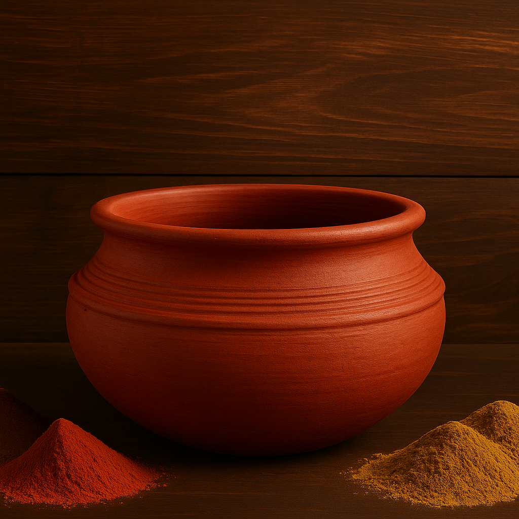 Clay Mall Kerala 3L Red Clay Cooking Pot | Traditional Earthen Handi/Kadai/Mitti Handi | Natural Clay Matka for Curry, Curd Setting & Churning | 3 Liter