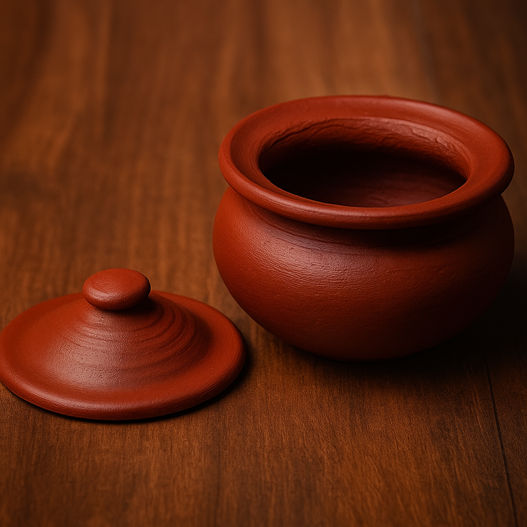 Clay Mall Kerala | 1000 ml Premium Red Terracotta Biryani Handi With Lid – Traditional Mitti Pot For Cooking on Gas & Open Flame | Small Earthenware Handi, 1 Liter, Natural Clay Cookware (1000 ML)