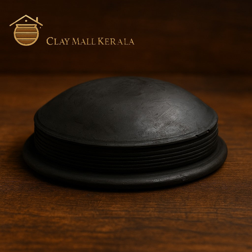 Clay Mall Kerala 2L Black Clay Cooking Pot – Deep Burned Earthenware Handi/Tawa for Traditional Indian Cooking, Mud Pot for Curry & Rice, Handmade Terracotta Cookware
