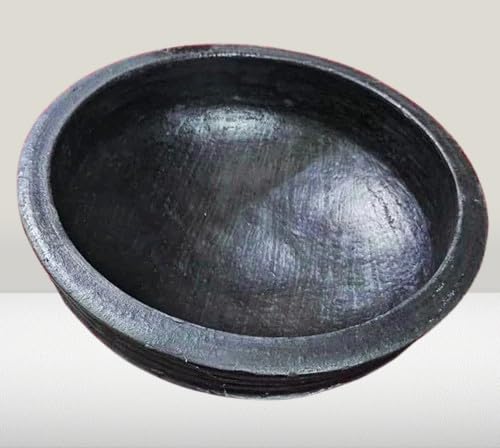 Clay Mall Kerala 2L Black Clay Cooking Pot – Deep Burned Earthenware Handi/Tawa for Traditional Indian Cooking, Mud Pot for Curry & Rice, Handmade Terracotta Cookware