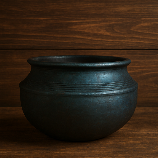 Clay Mall Kerala 3L Black Clay Pot - Earthen Handi/Kadai/Mitti Ka Matka for Cooking Curry and Churning Curd, Deep-Burned Clay (3 Liter, Black) - Uncoated.