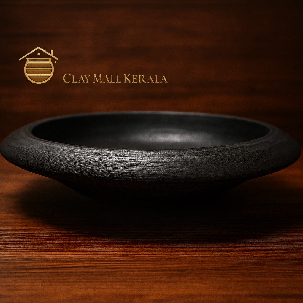 CLAY MALL KERALA 10 inch Appachatti Deep Burned Clay Tawa/pan/appachatti for Cooking Appam, Chapati, Roast, and Serving