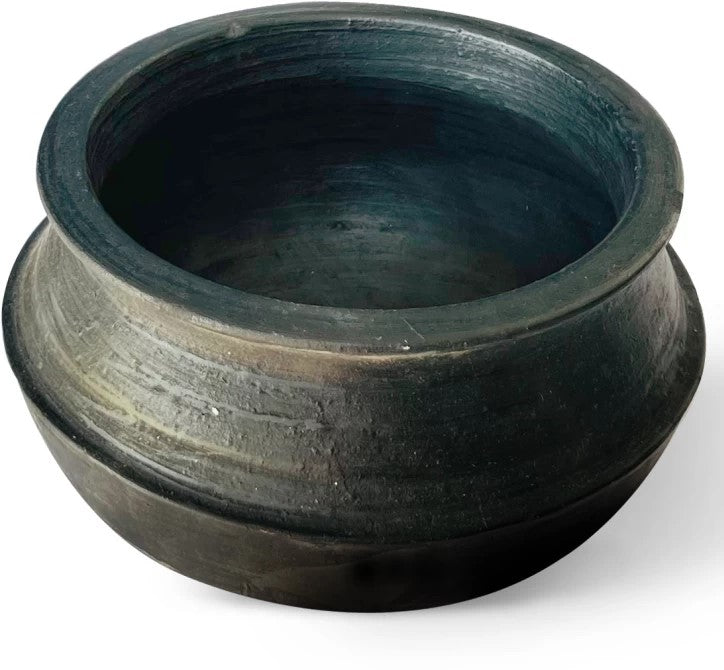 Clay Mall Kerala 3L Black Clay Pot - Earthen Handi/Kadai/Mitti Ka Matka for Cooking Curry and Churning Curd, Deep-Burned Clay (3 Liter, Black) - Uncoated.