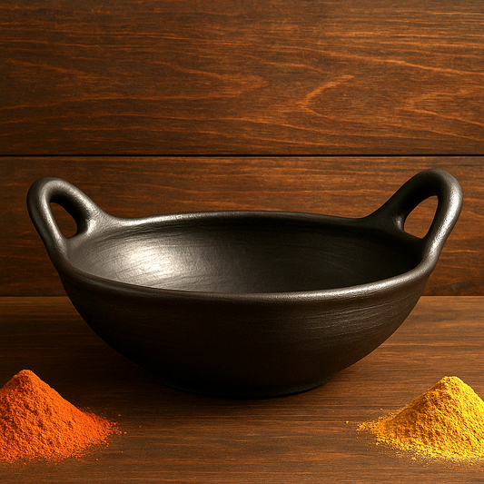 Clay Mall Kerala Clay/Mud/Earthen Made Kadai/Cheenachatti for Cooking (Black)