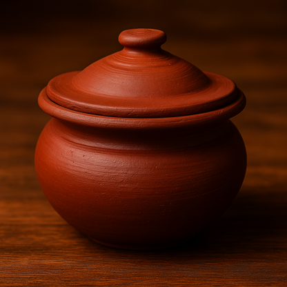 Clay Mall Kerala | 1000 ml Premium Red Terracotta Biryani Handi With Lid – Traditional Mitti Pot For Cooking on Gas & Open Flame | Small Earthenware Handi, 1 Liter, Natural Clay Cookware (1000 ML)