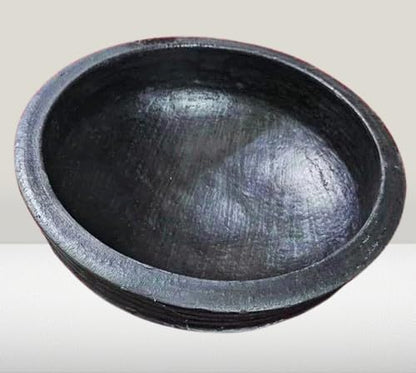 Clay Mall Kerala 2L Black Clay Cooking Pot – Deep Burned Earthenware Handi/Tawa for Traditional Indian Cooking, Mud Pot for Curry & Rice, Handmade Terracotta Cookware